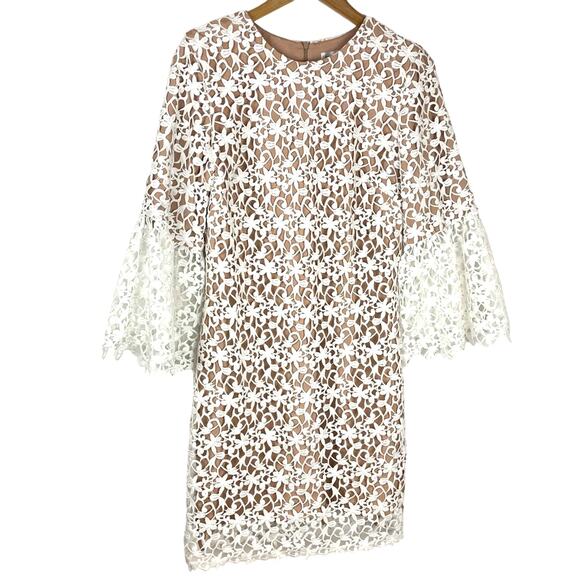 Dress the Population White Lace Crochet Shift Dress Bell Sleeves - Picture 3 of 14